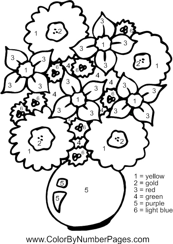 flowers color by number page